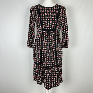Boden Luna Knee Length Shift Dress Autumn Leaves Floral Viscose Black Career 4L